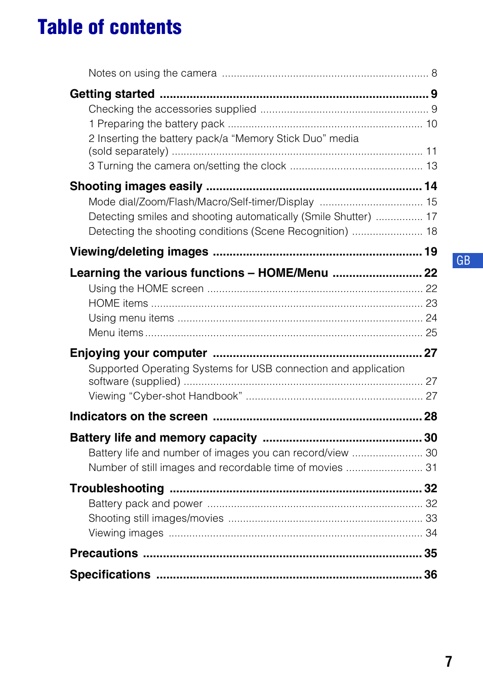 Sony DSC-W230 User Manual | Page 7 / 80