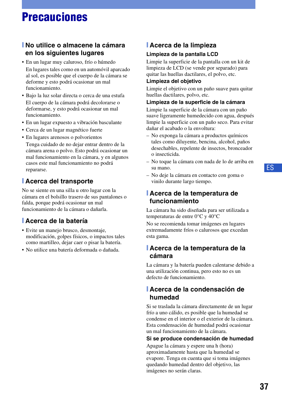 Precauciones | Sony DSC-W230 User Manual | Page 73 / 80
