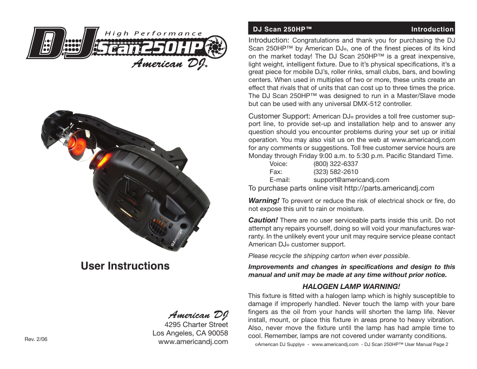 American Audio 250HP User Manual | 8 pages