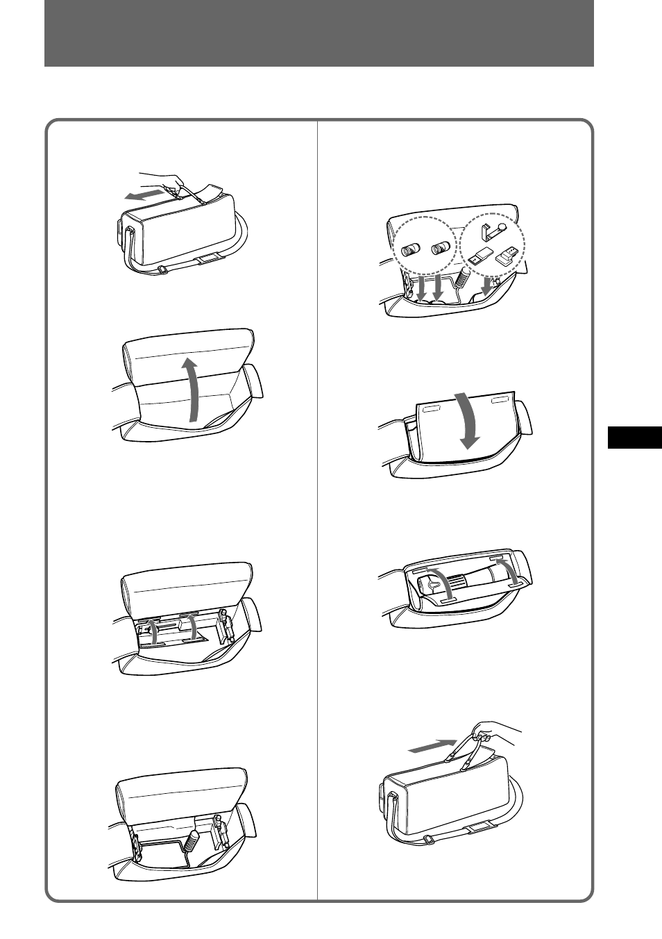 Uso de la bolsa de transporte | Sony VCL-FS2K User Manual | Page 47 / 52