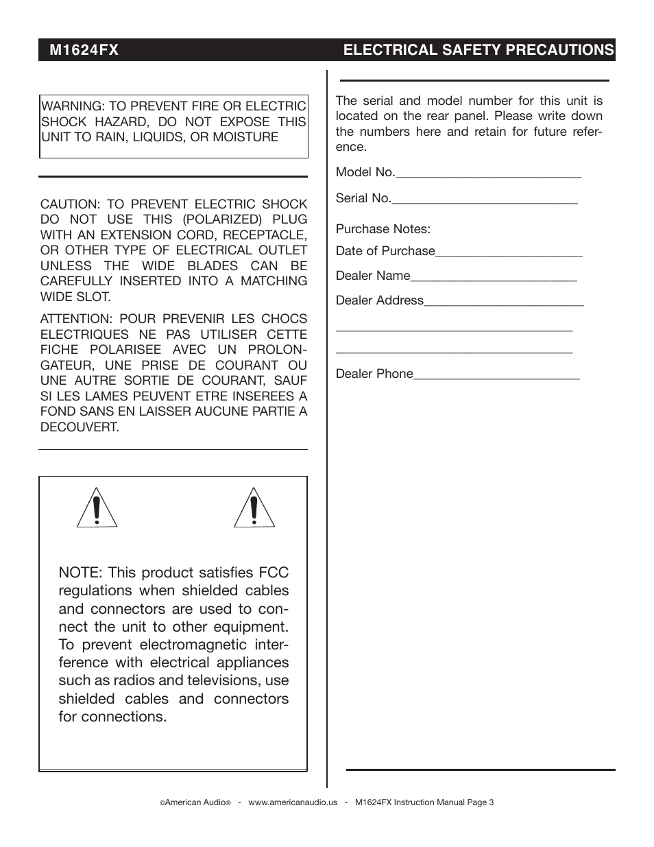 American Audio M1624FX User Manual | Page 3 / 26