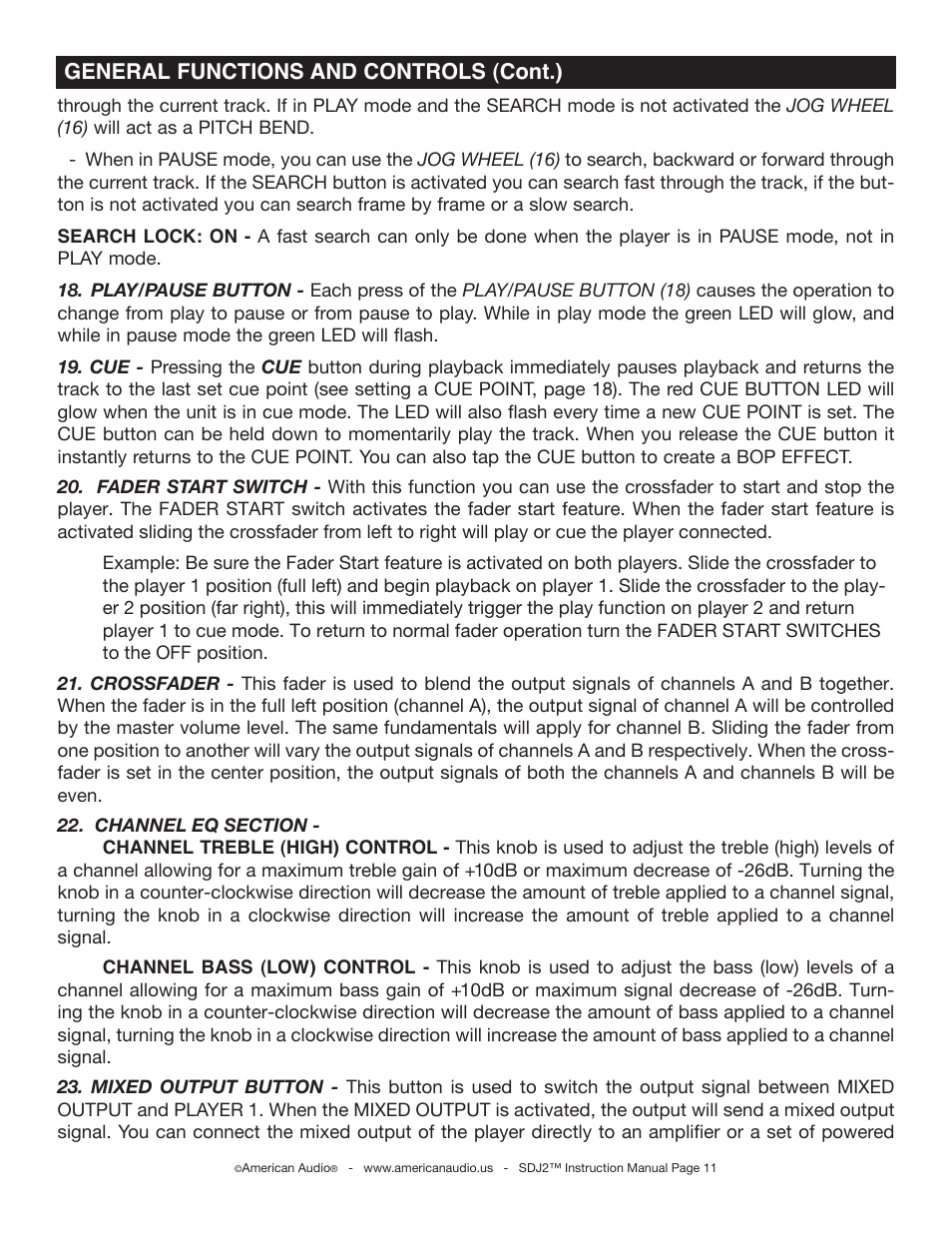 General functions and controls (cont.) | American Audio SDJ-2 User Manual | Page 11 / 35