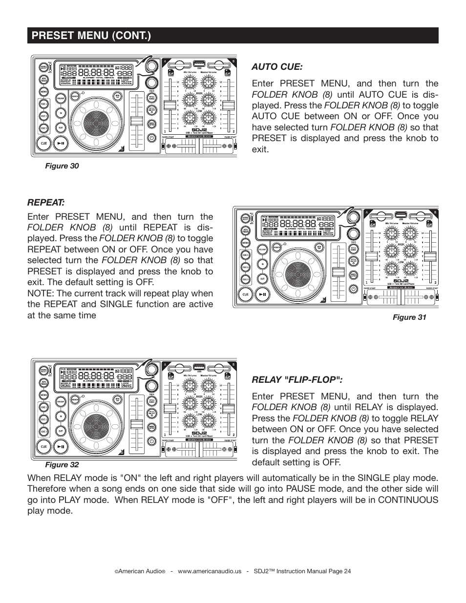 Preset menu (cont.) | American Audio SDJ-2 User Manual | Page 24 / 35