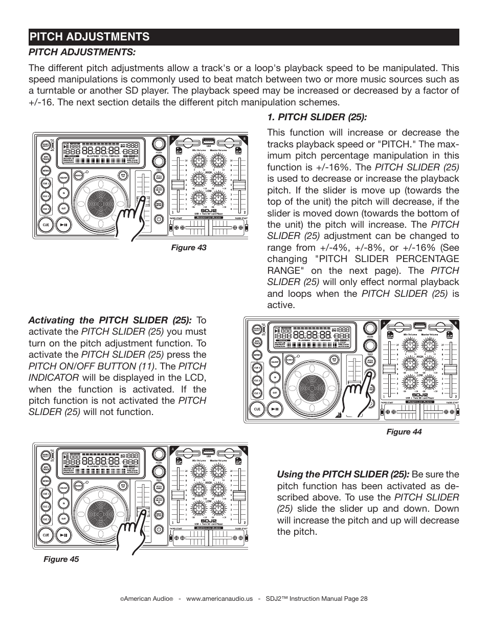Pitch adjustments | American Audio SDJ-2 User Manual | Page 28 / 35