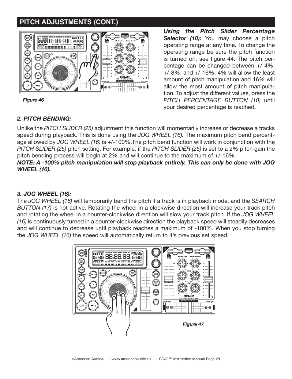 Pitch adjustments (cont.) | American Audio SDJ-2 User Manual | Page 29 / 35