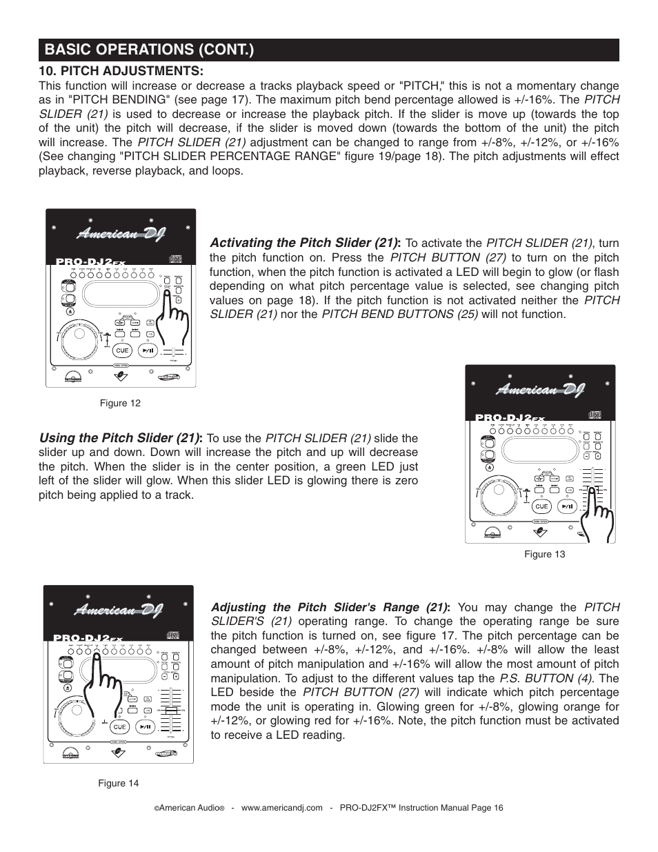 Basic operations (cont.) | American Audio PRO-DJ2FX User Manual | Page 16 / 28