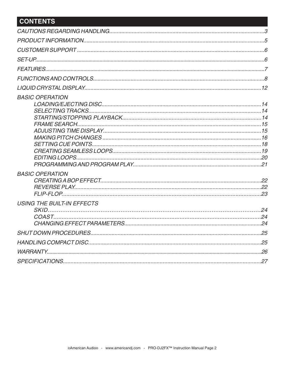 American Audio PRO-DJ2FX User Manual | Page 2 / 28