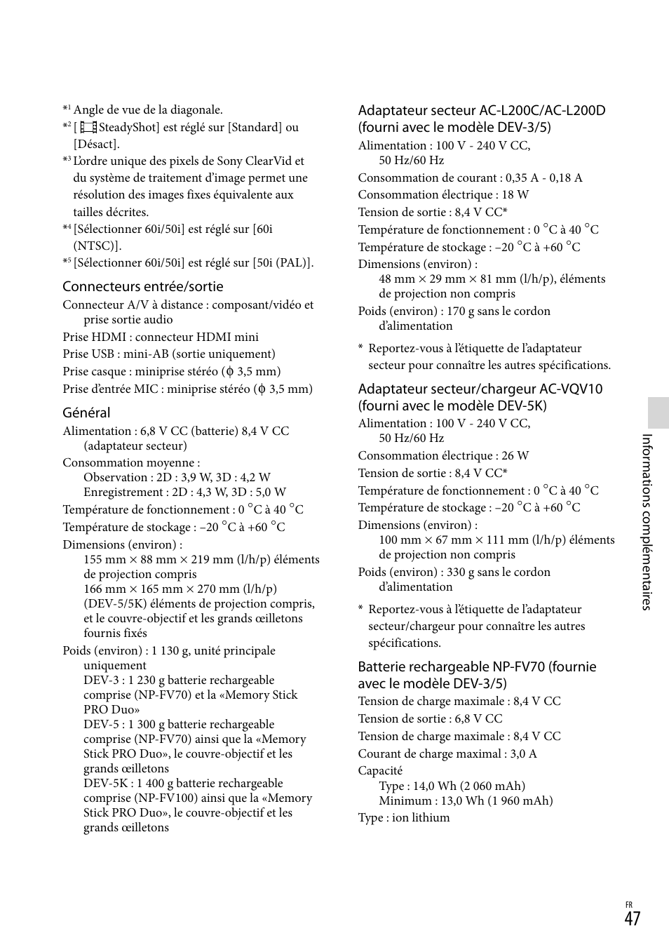 Connecteurs entrée/sortie, Général | Sony DEV-3 User Manual | Page 101 / 271