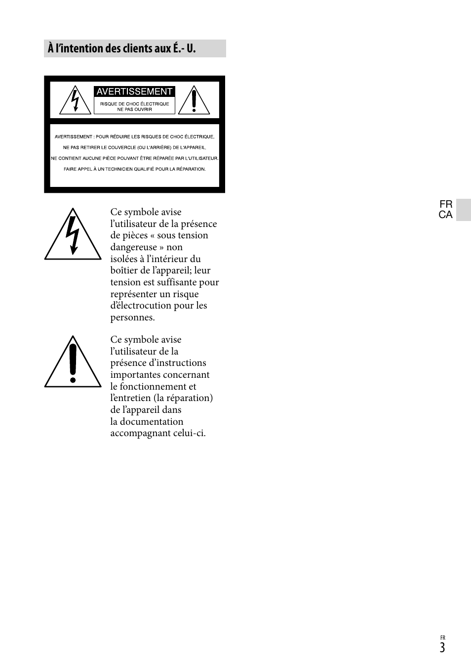 À l’intention des clients aux é.- u | Sony DEV-3 User Manual | Page 111 / 271