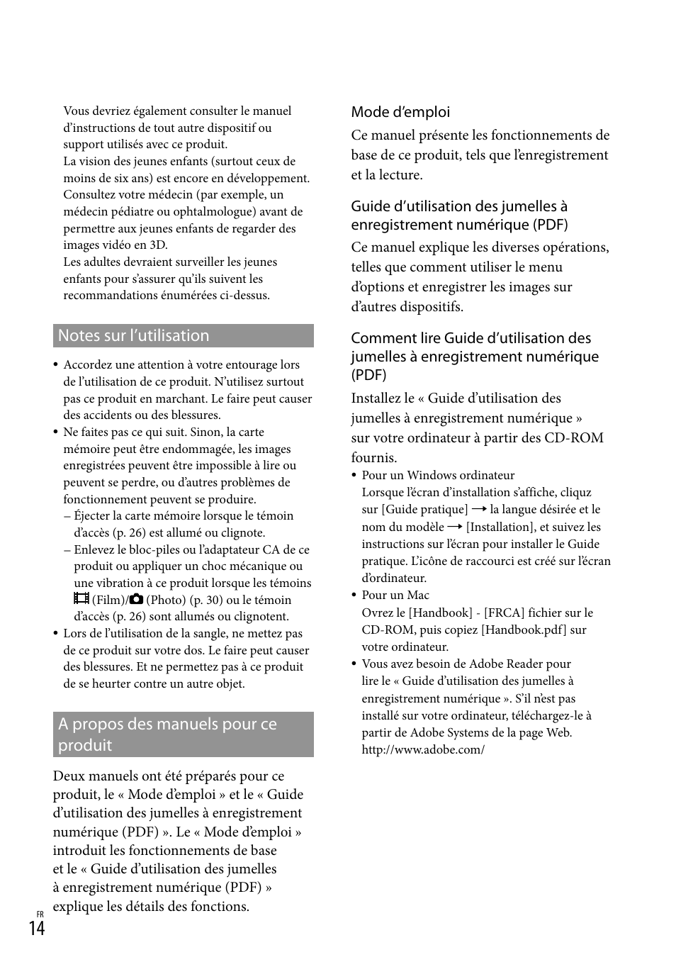Notes sur l’utilisation, A propos des manuels pour ce produit | Sony DEV-3 User Manual | Page 122 / 271