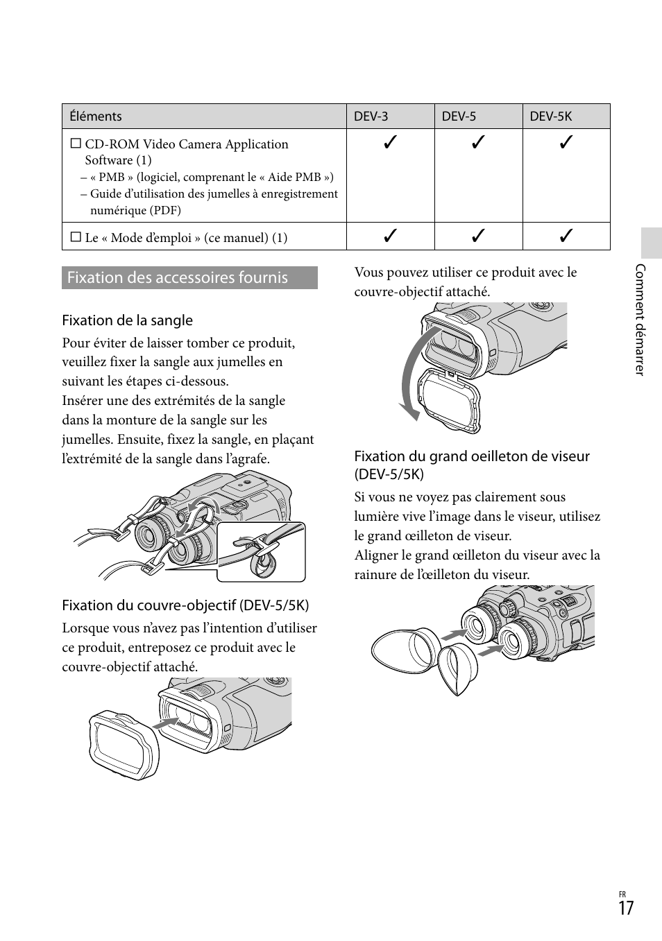 Fixation des accessoires fournis | Sony DEV-3 User Manual | Page 125 / 271