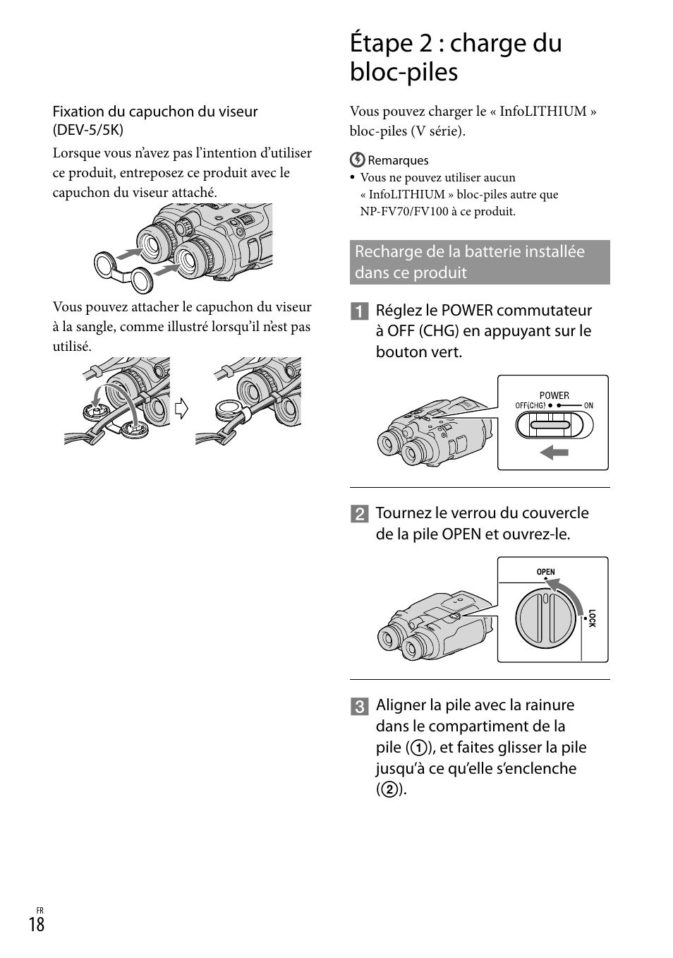 Étape 2 : charge du bloc-piles, Recharge de la batterie installée dans ce produit, Recharge de la batterie installée dans | Ce produit | Sony DEV-3 User Manual | Page 126 / 271
