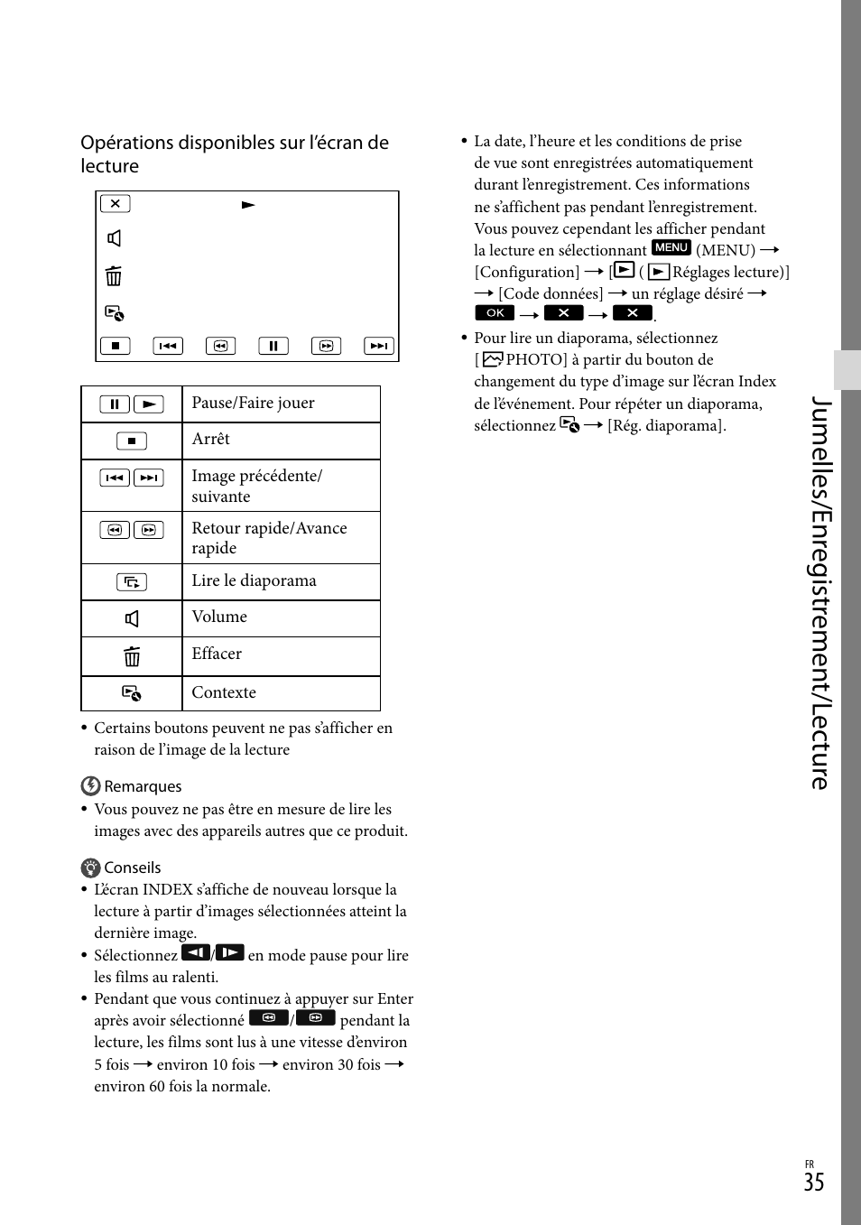 Jumelles/enr eg istr emen t/l ec tur e | Sony DEV-3 User Manual | Page 143 / 271