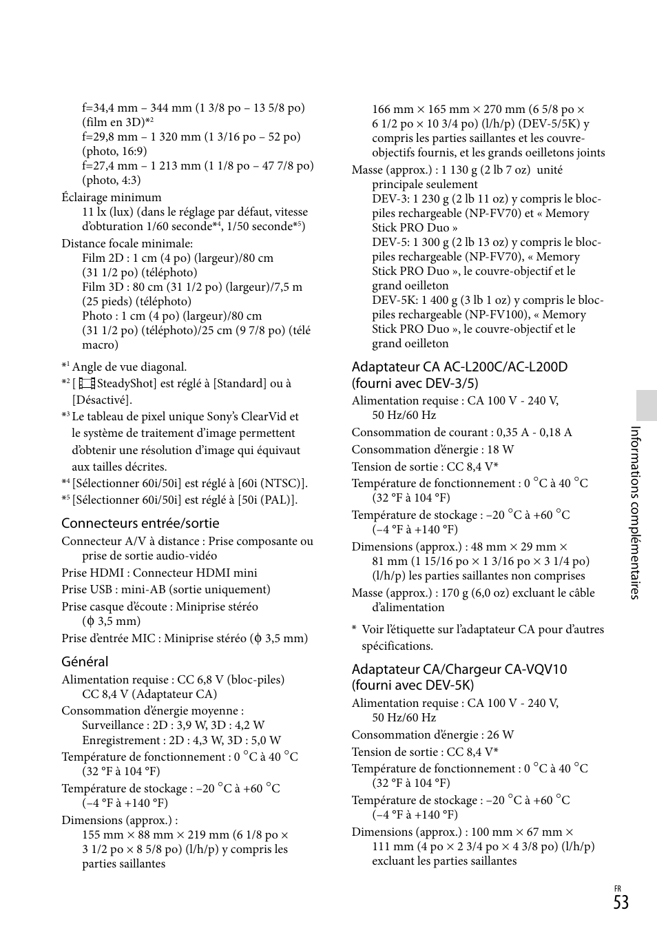Connecteurs entrée/sortie, Général | Sony DEV-3 User Manual | Page 161 / 271