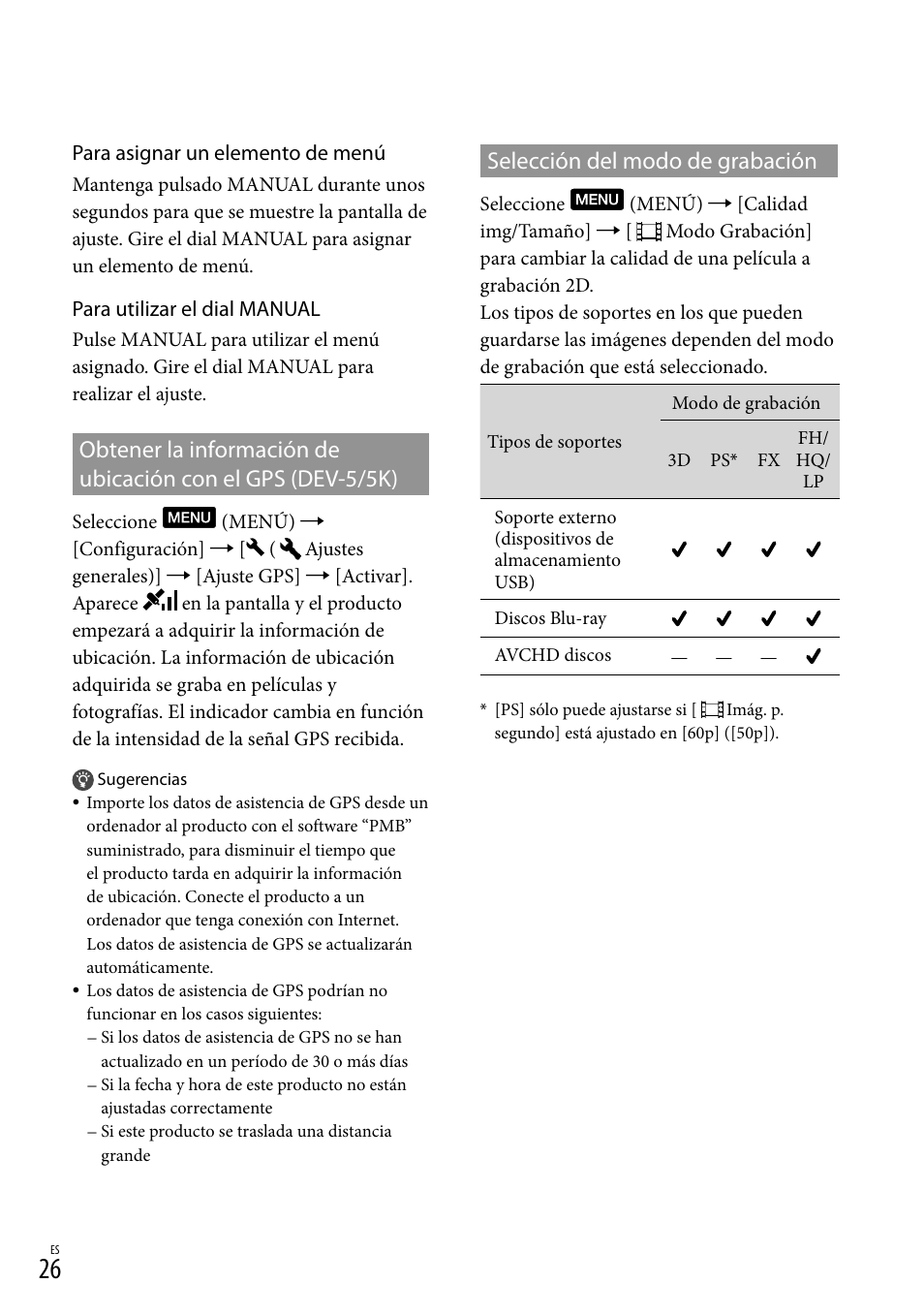 Selección del modo de grabación, Obtener la información de, Grabación | Sony DEV-3 User Manual | Page 194 / 271