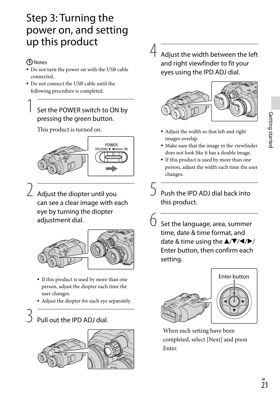 Step 3: turning the power on, and setting, Up this product | Sony DEV-3 User Manual | Page 21 / 271