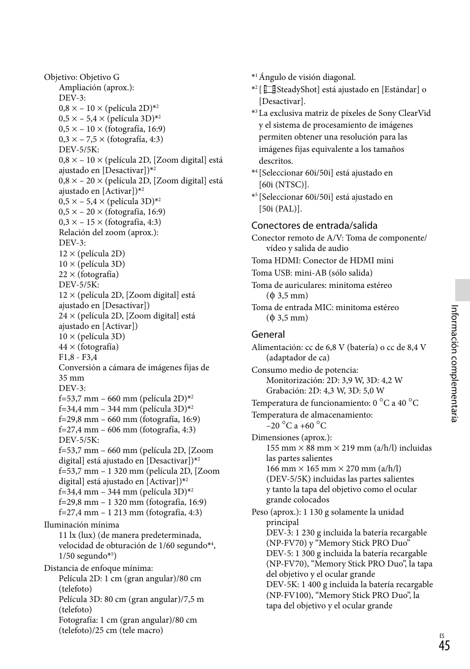 Conectores de entrada/salida, General | Sony DEV-3 User Manual | Page 213 / 271