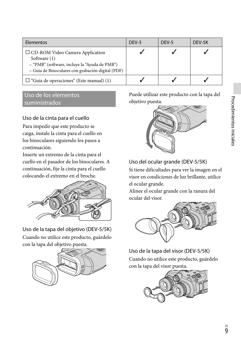 Uso de los elementos suministrados, Uso de los elementos, Suministrados | Sony DEV-3 User Manual | Page 229 / 271