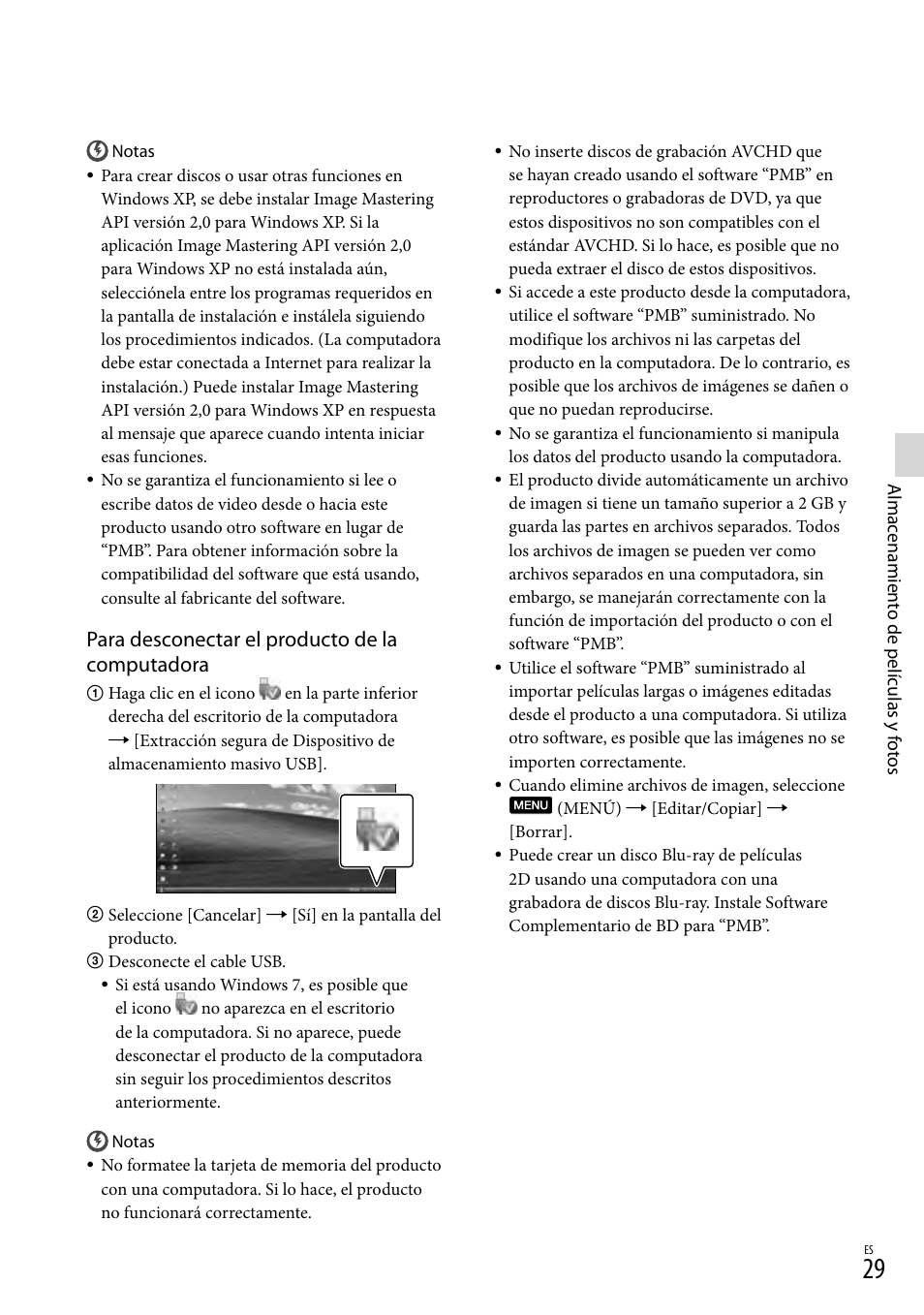 Para desconectar el producto de la computadora | Sony DEV-3 User Manual | Page 249 / 271