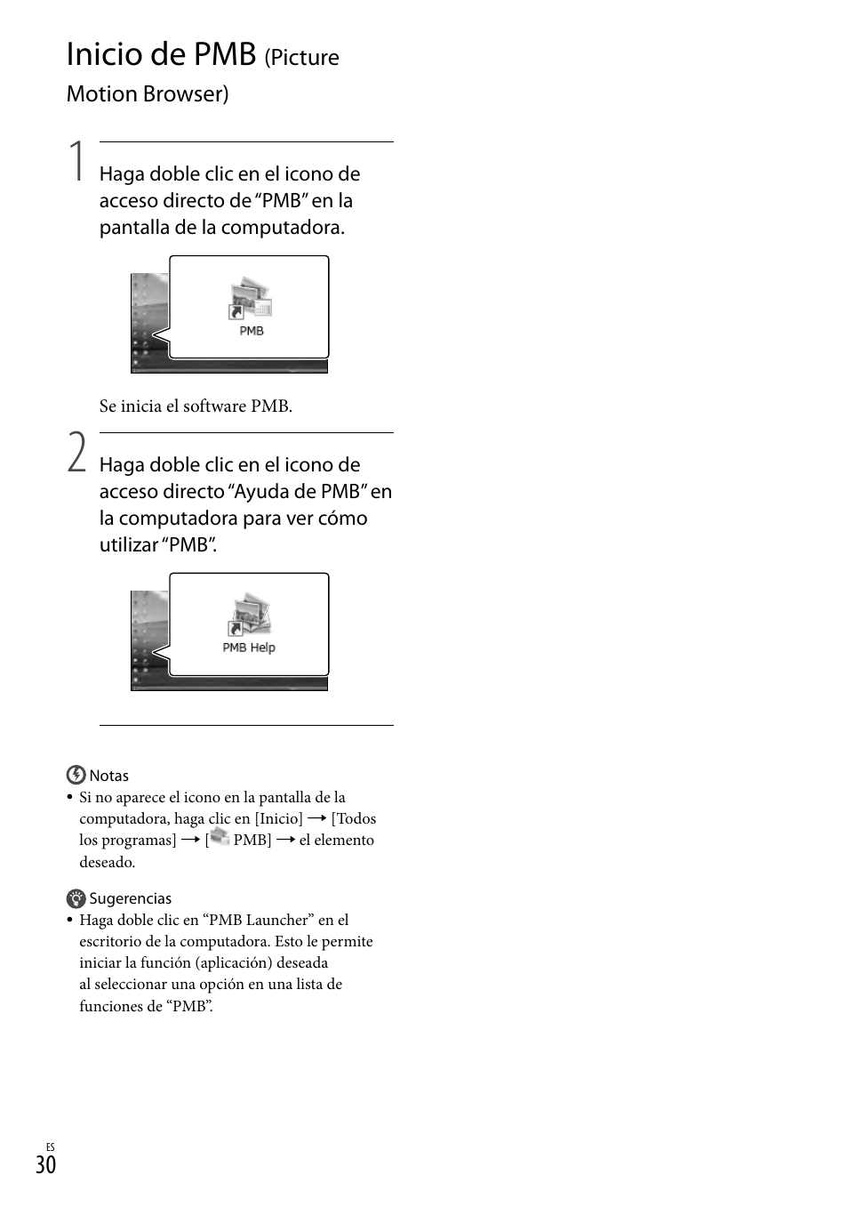 Inicio de pmb (picture motion browser), Inicio de pmb, Picture motion browser) | Sony DEV-3 User Manual | Page 250 / 271