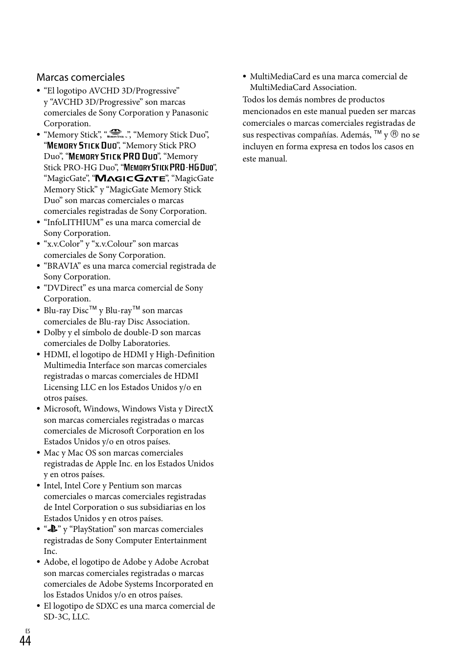 Marcas comerciales | Sony DEV-3 User Manual | Page 264 / 271