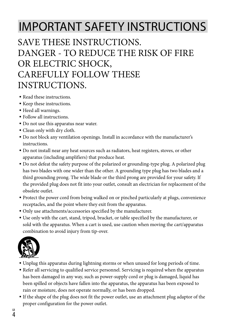 Important safety instructions, Carefully follow these instructions | Sony DEV-3 User Manual | Page 4 / 271