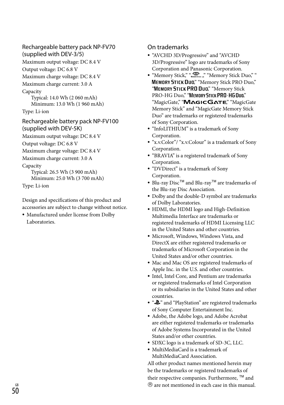 On trademarks | Sony DEV-3 User Manual | Page 50 / 271