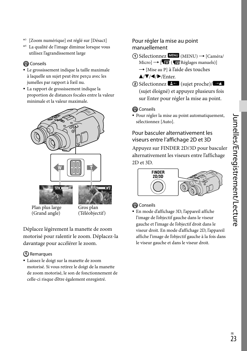 Jumelles/enr eg istr emen t/l ec tur e | Sony DEV-3 User Manual | Page 77 / 271