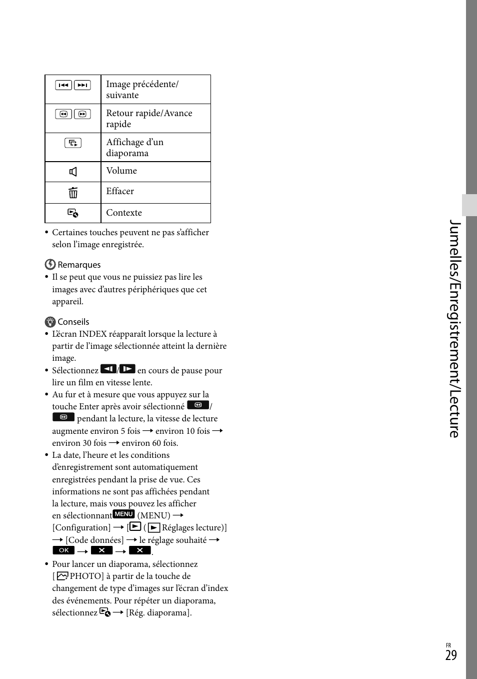 Jumelles/enr eg istr emen t/l ec tur e | Sony DEV-3 User Manual | Page 83 / 271