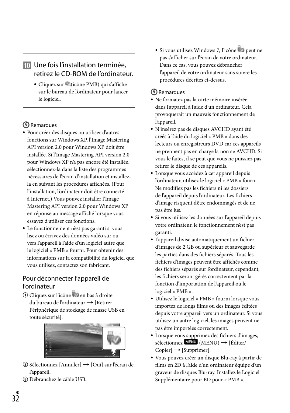 Pour déconnecter l’appareil de l’ordinateur | Sony DEV-3 User Manual | Page 86 / 271
