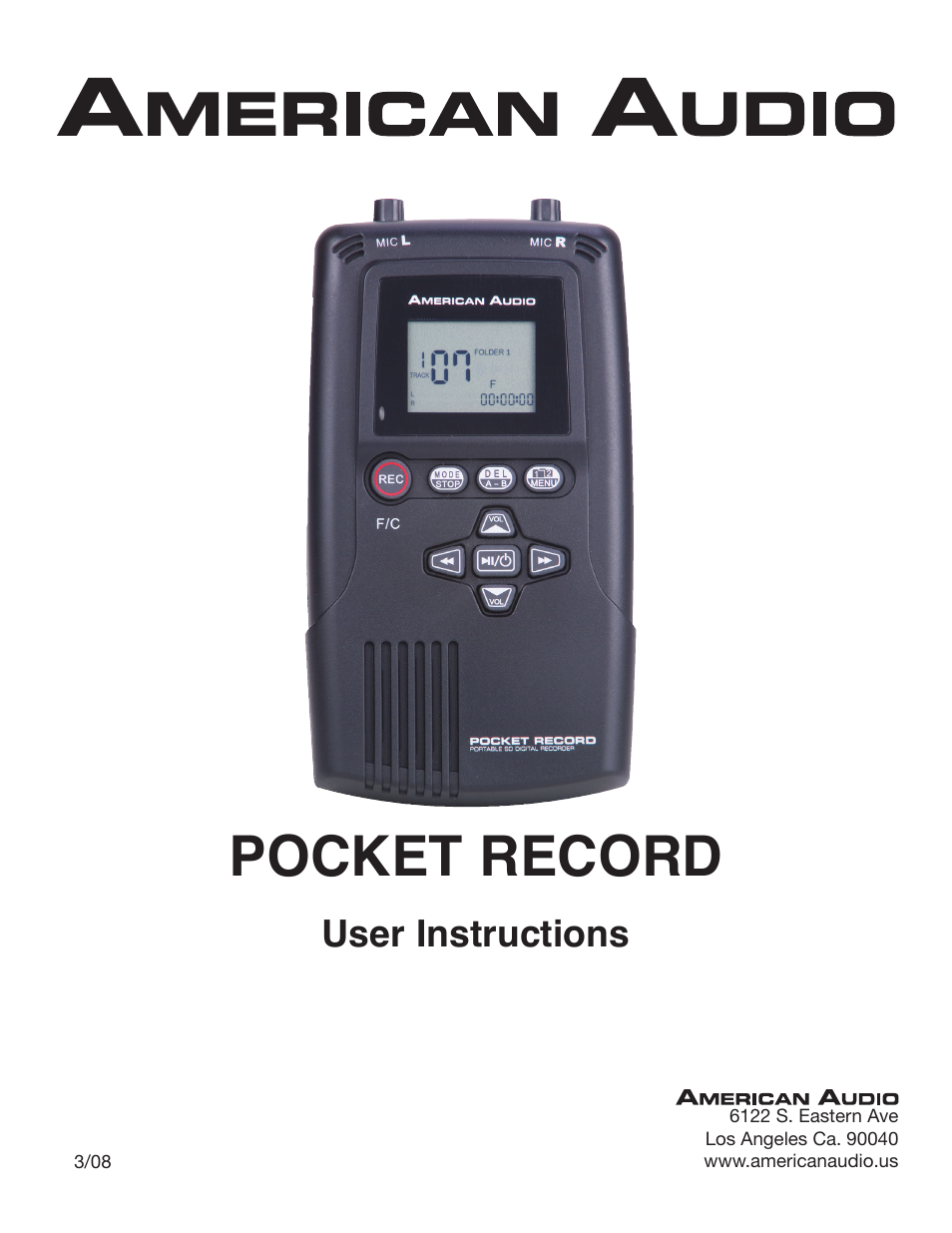 American Audio Portable Audio Recorder User Manual | 14 pages