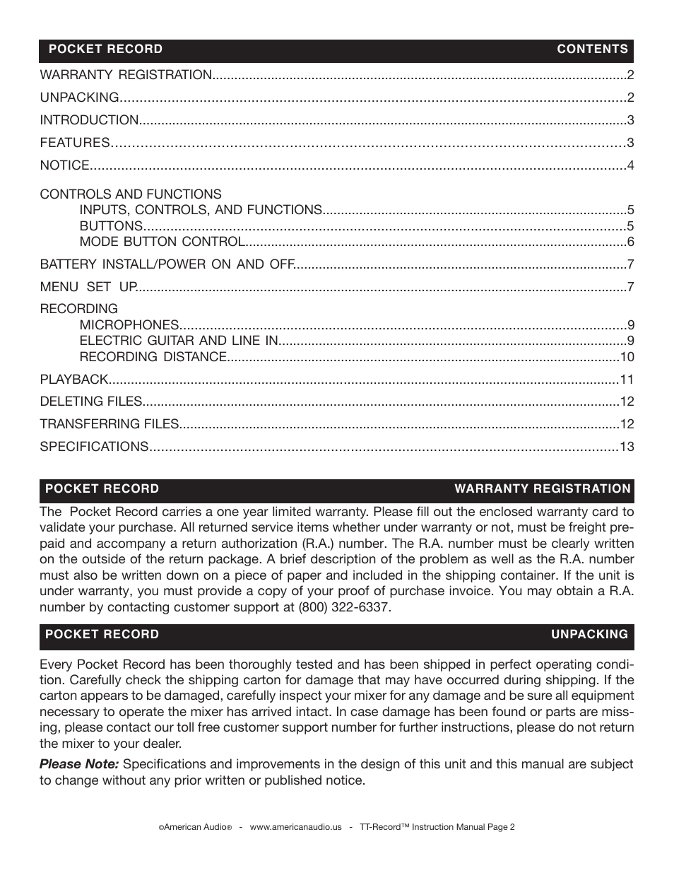 American Audio Portable Audio Recorder User Manual | Page 2 / 14