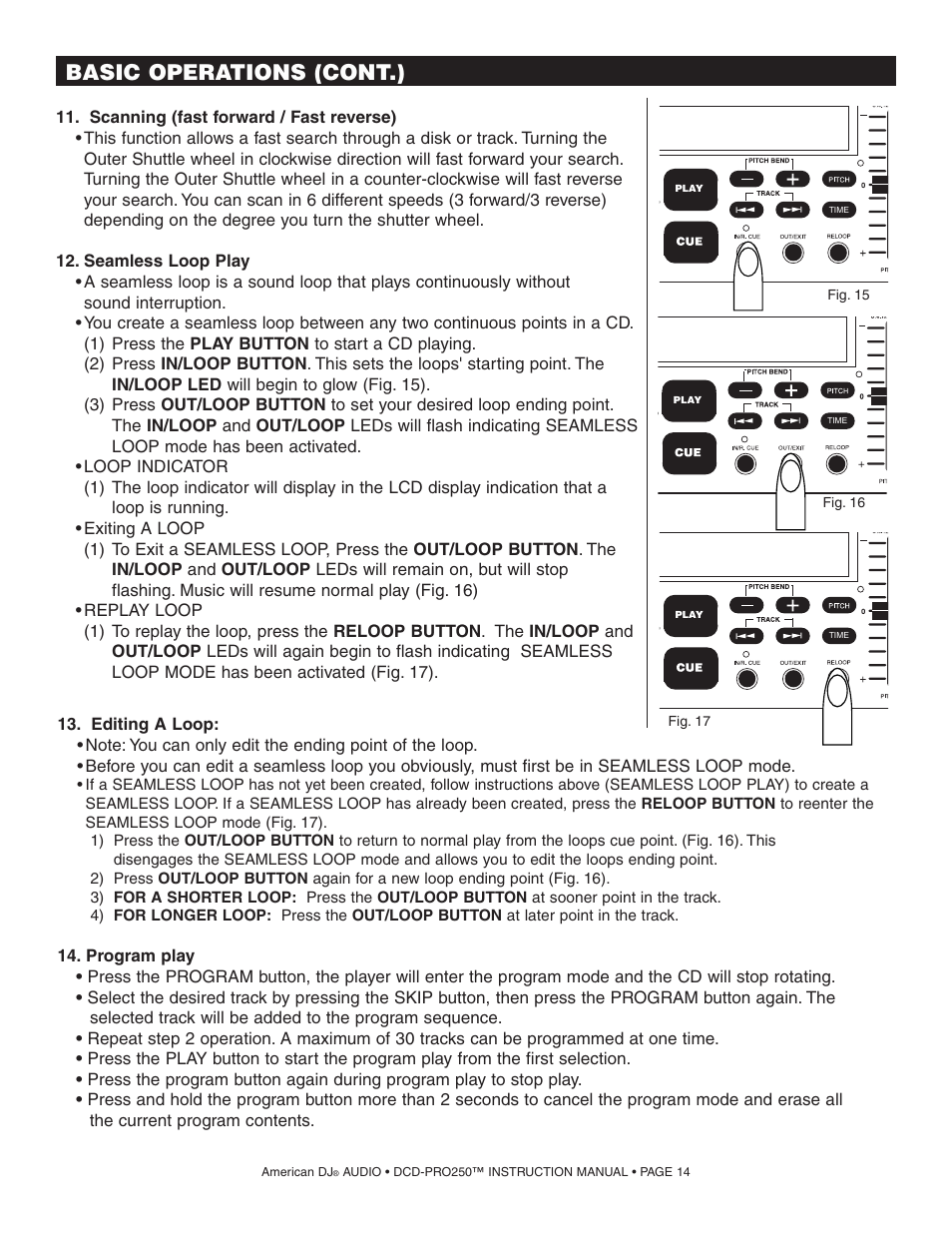 Basic operations (cont.) | American Audio DCD PRO 250 User Manual | Page 14 / 18