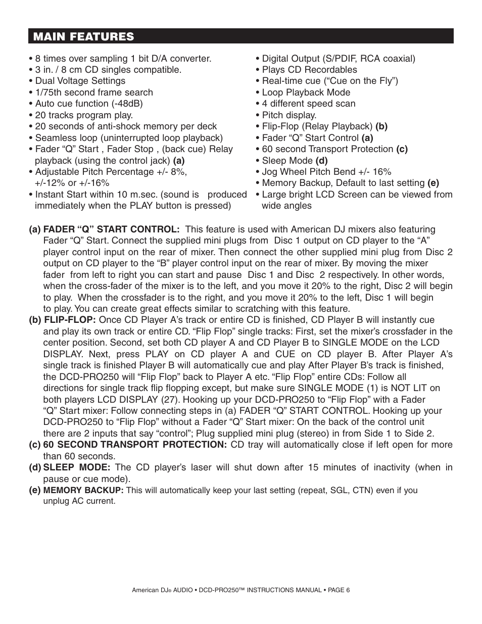 American Audio DCD PRO 250 User Manual | Page 6 / 18
