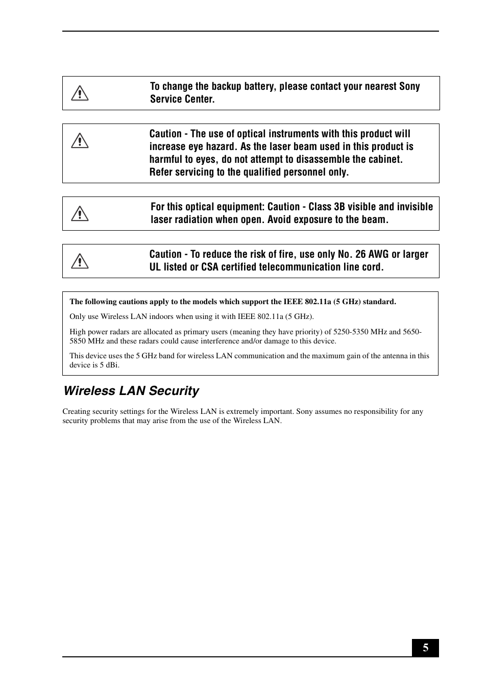 Wireless lan security | Sony VGN-SR290JVB User Manual | Page 5 / 20