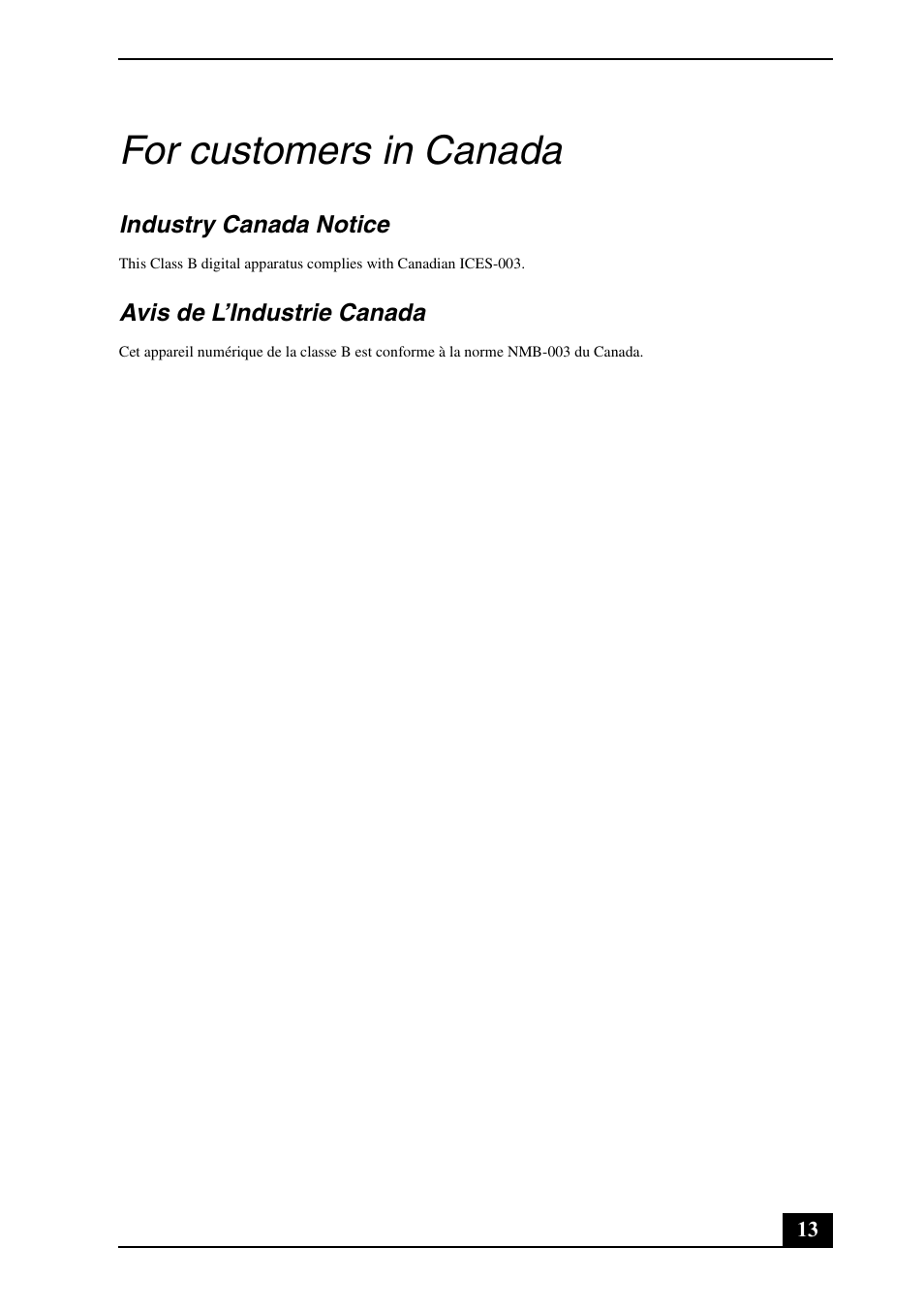 For customers in canada | Sony VPCEE47FX User Manual | Page 13 / 28