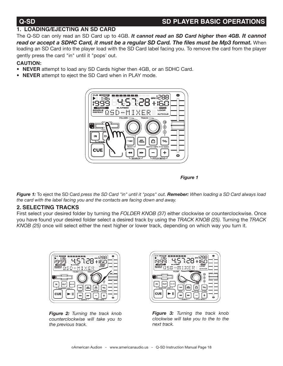 Q-sd sd player basic operations | American Audio Q-SD User Manual | Page 18 / 36