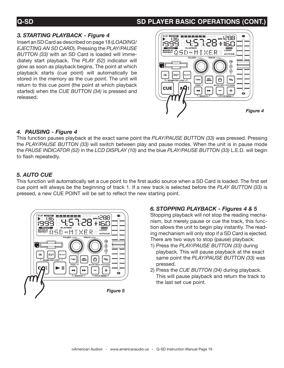 Q-sd sd player basic operations (cont.) | American Audio Q-SD User Manual | Page 19 / 36