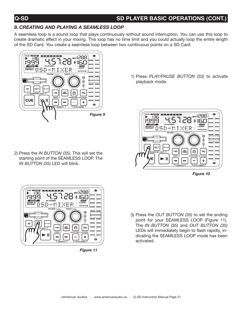 Q-sd sd player basic operations (cont.) | American Audio Q-SD User Manual | Page 21 / 36