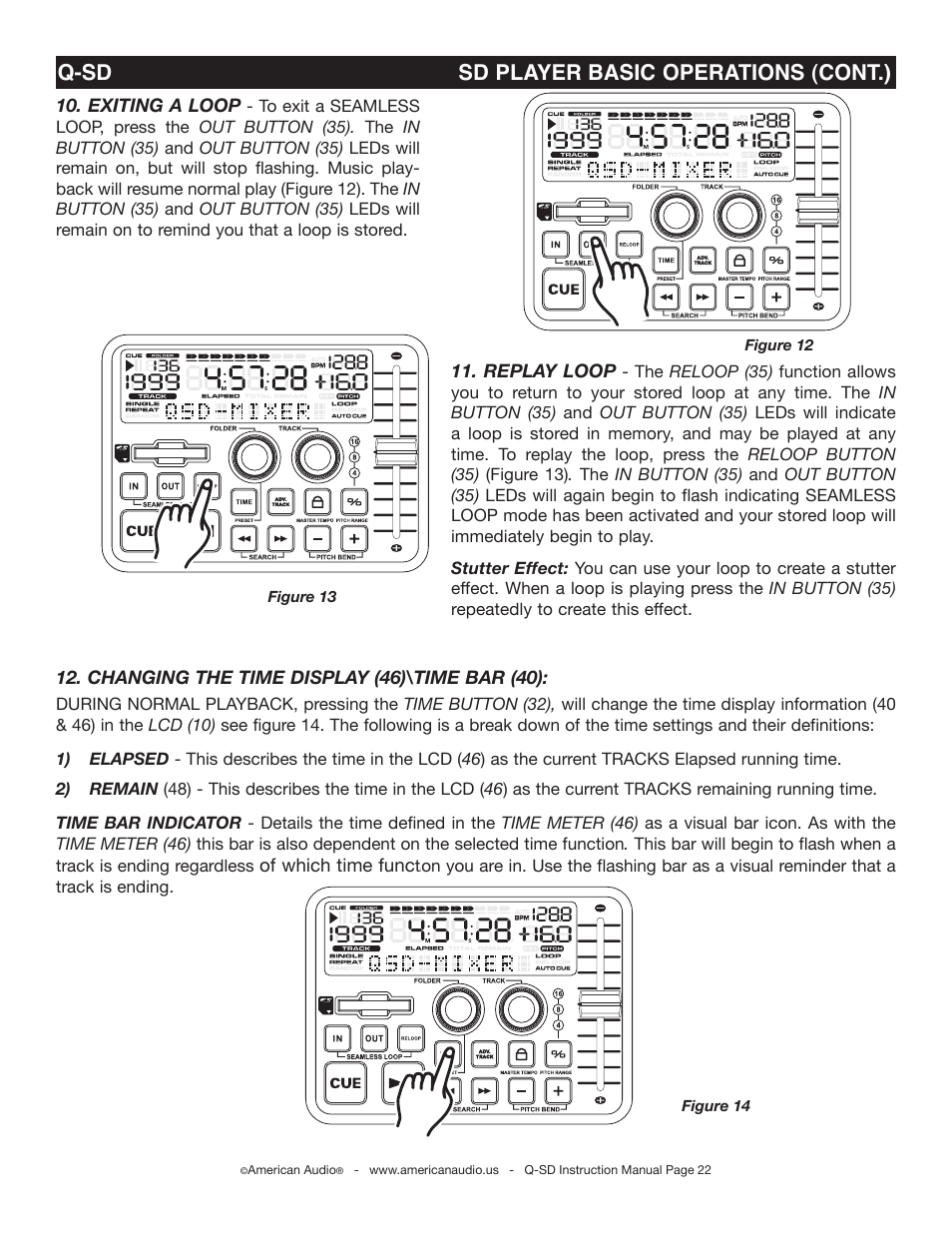 Q-sd sd player basic operations (cont.) | American Audio Q-SD User Manual | Page 22 / 36