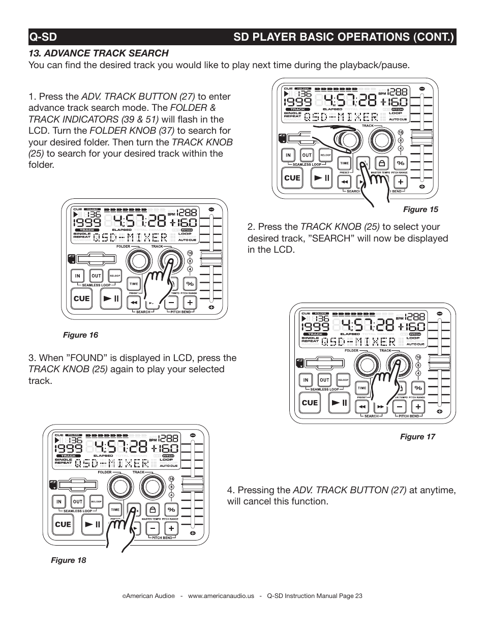 Q-sd sd player basic operations (cont.) | American Audio Q-SD User Manual | Page 23 / 36