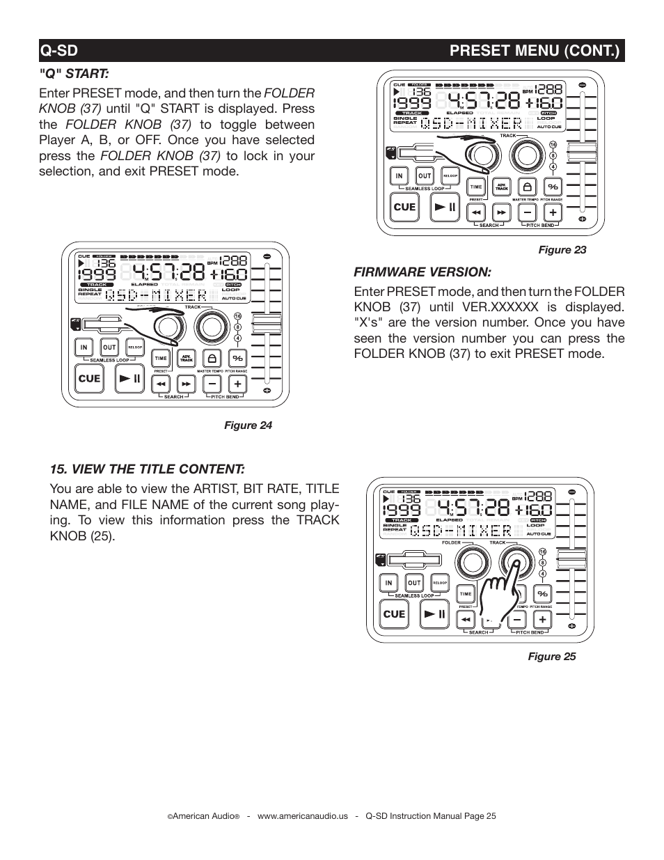 Q-sd preset menu (cont.) | American Audio Q-SD User Manual | Page 25 / 36