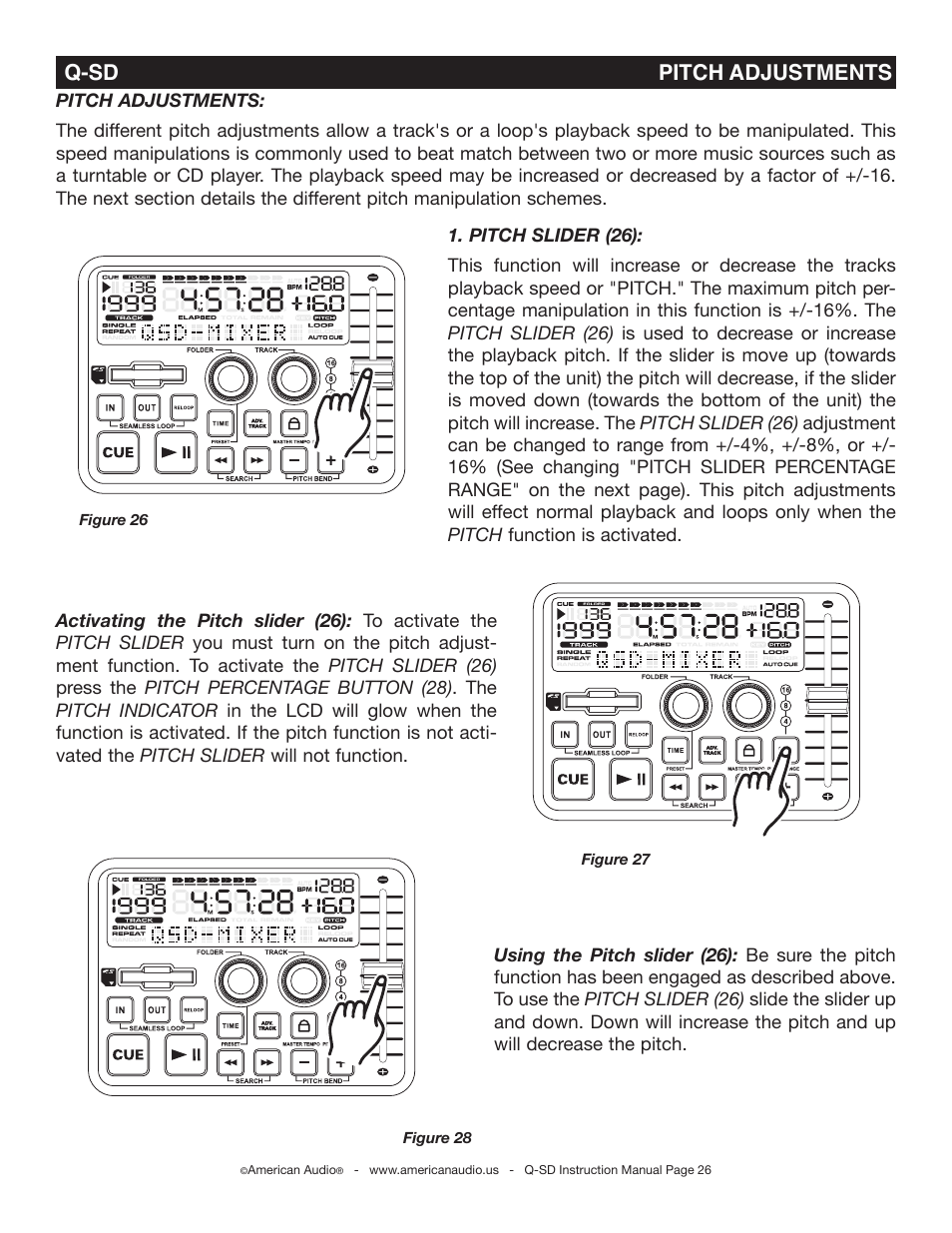 Q-sd pitch adjustments | American Audio Q-SD User Manual | Page 26 / 36