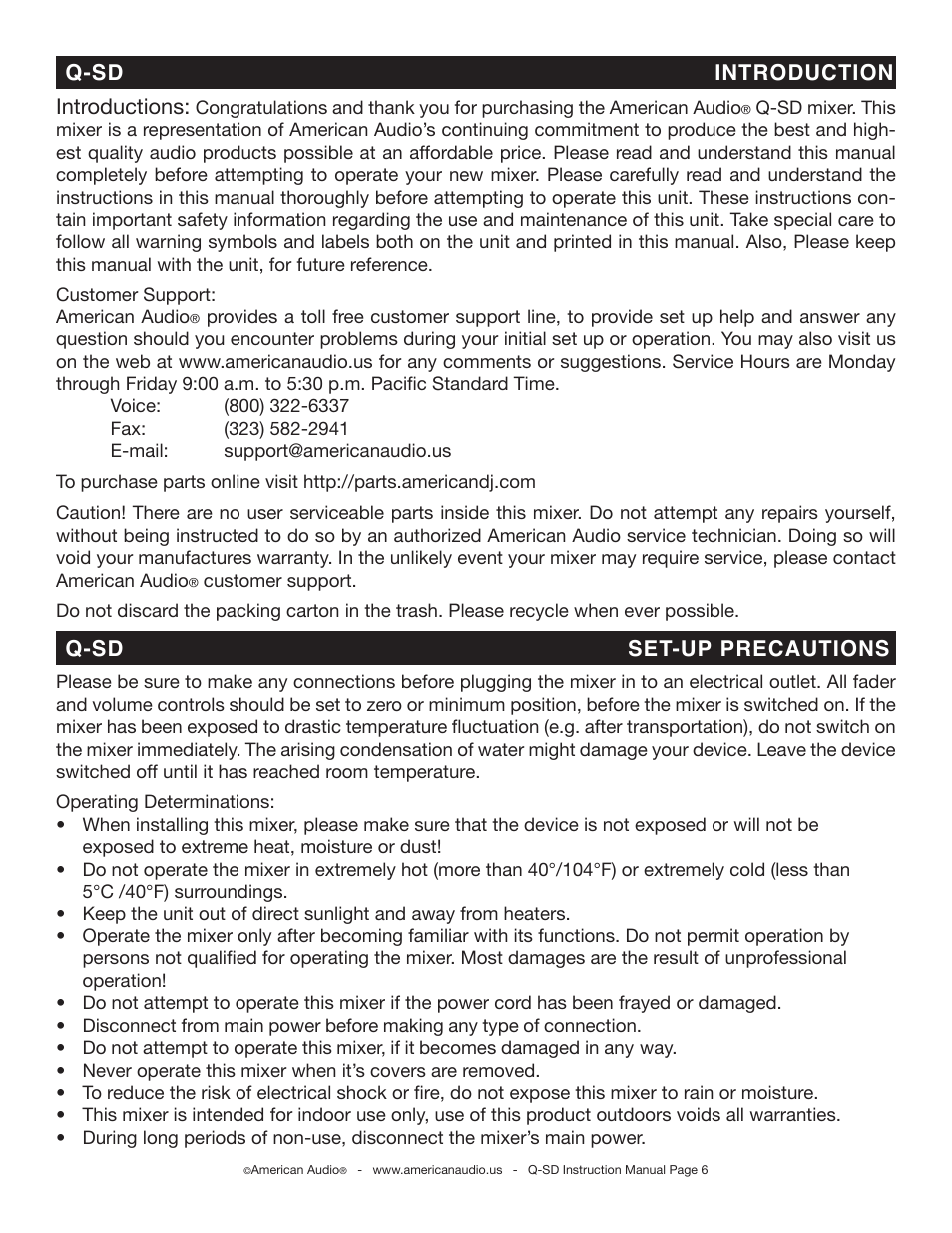 American Audio Q-SD User Manual | Page 6 / 36