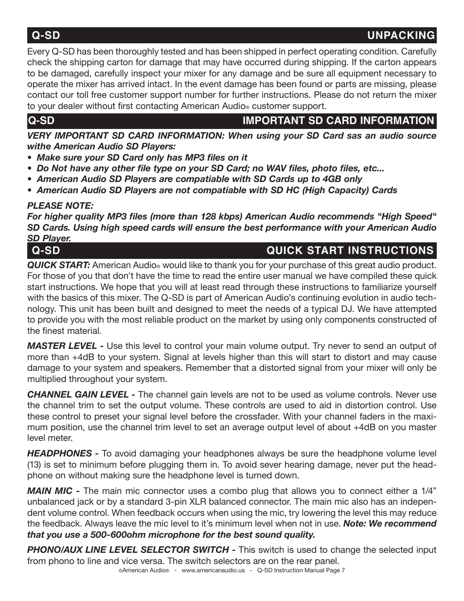 American Audio Q-SD User Manual | Page 7 / 36