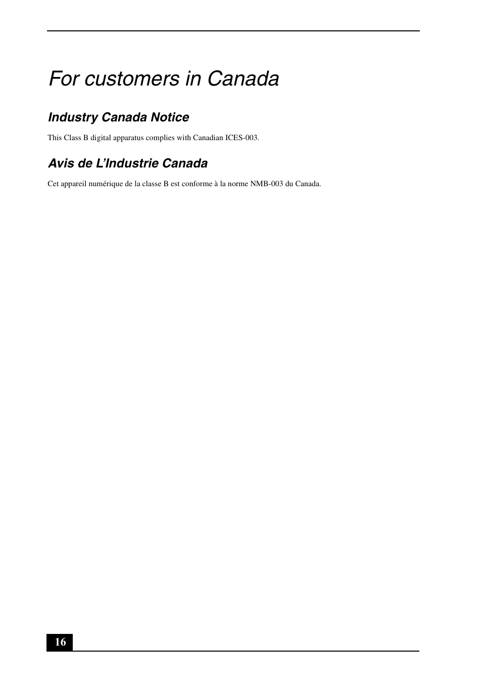 For customers in canada | Sony VPCEG Series User Manual | Page 16 / 32