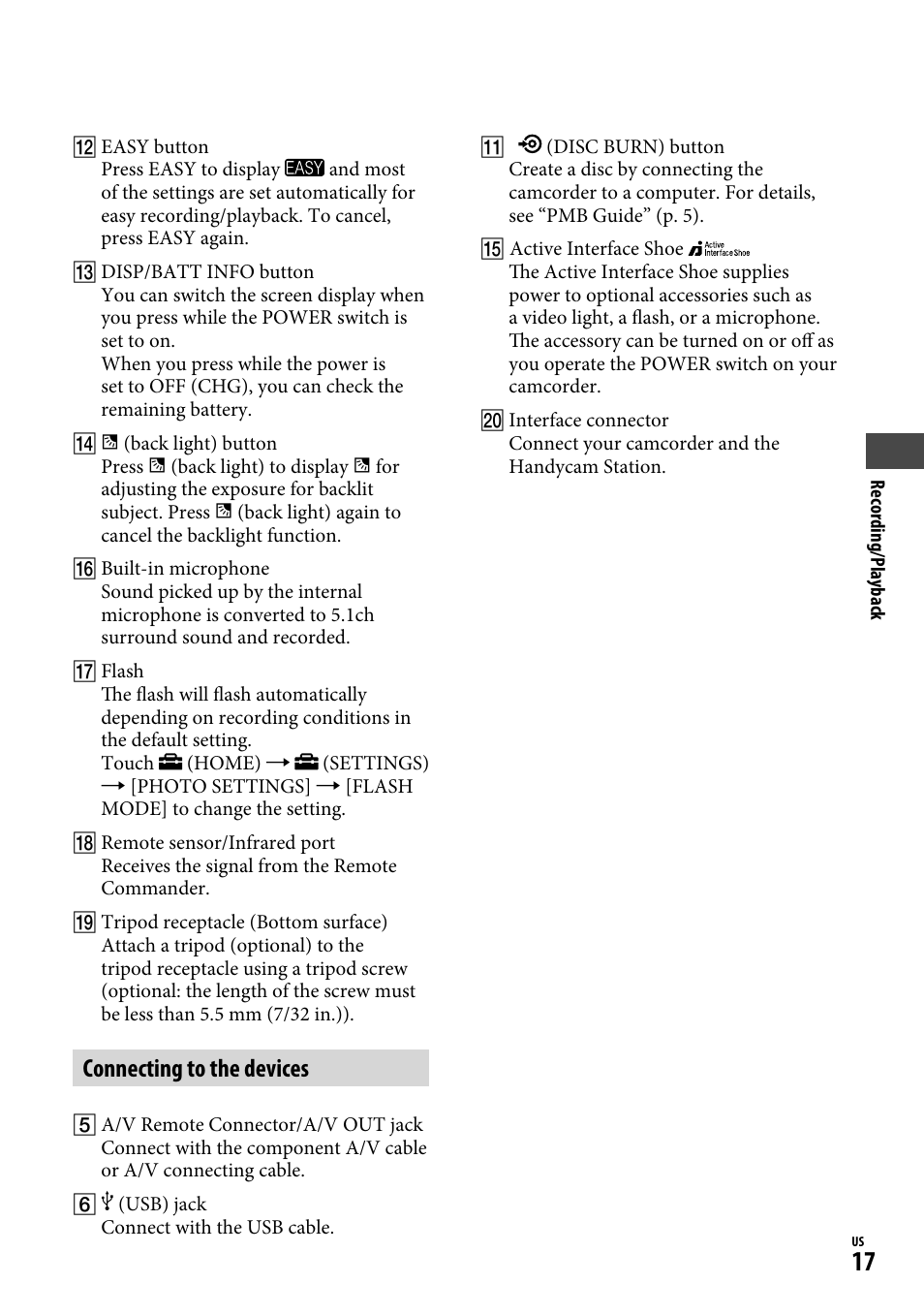 Connecting to the devices | Sony DCR-SR220D User Manual | Page 17 / 64