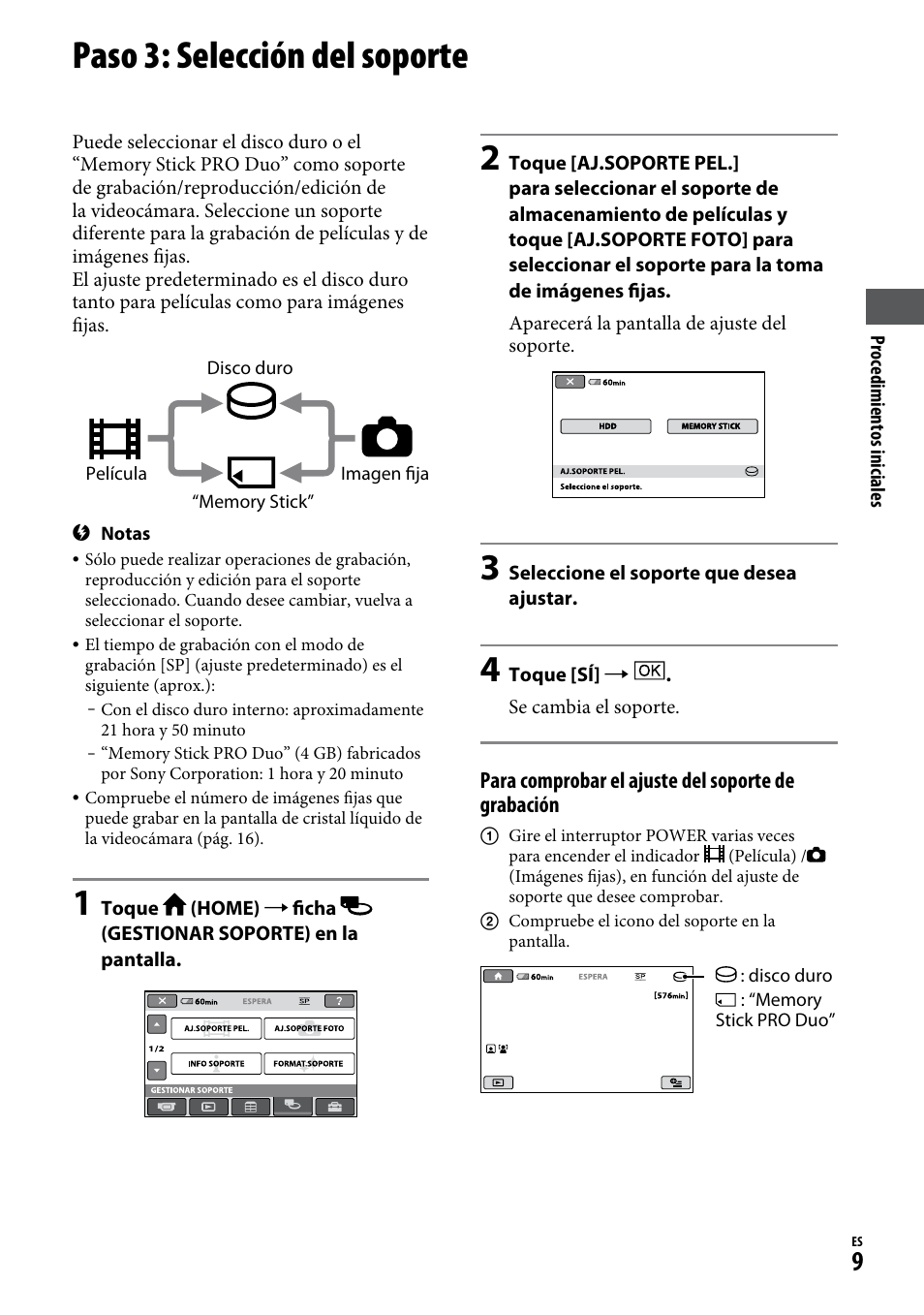 Paso 3: selección del soporte | Sony DCR-SR220D User Manual | Page 41 / 64