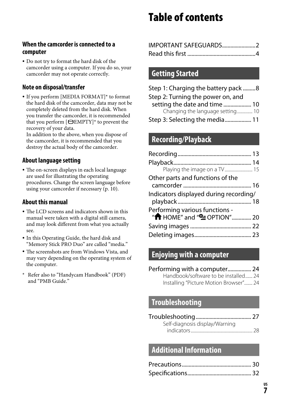 Sony DCR-SR220D User Manual | Page 7 / 64
