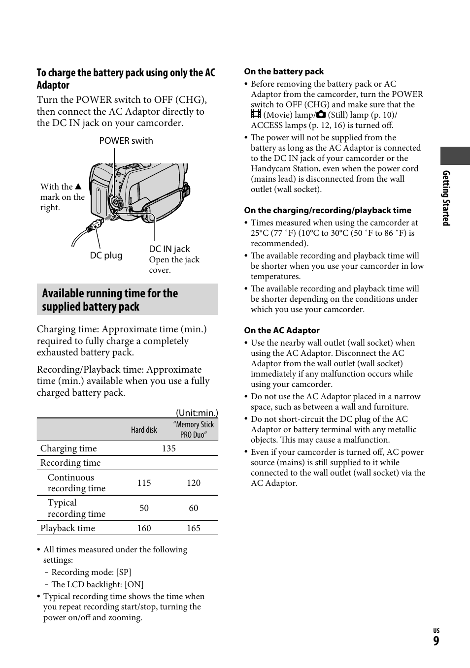 Sony DCR-SR220D User Manual | Page 9 / 64